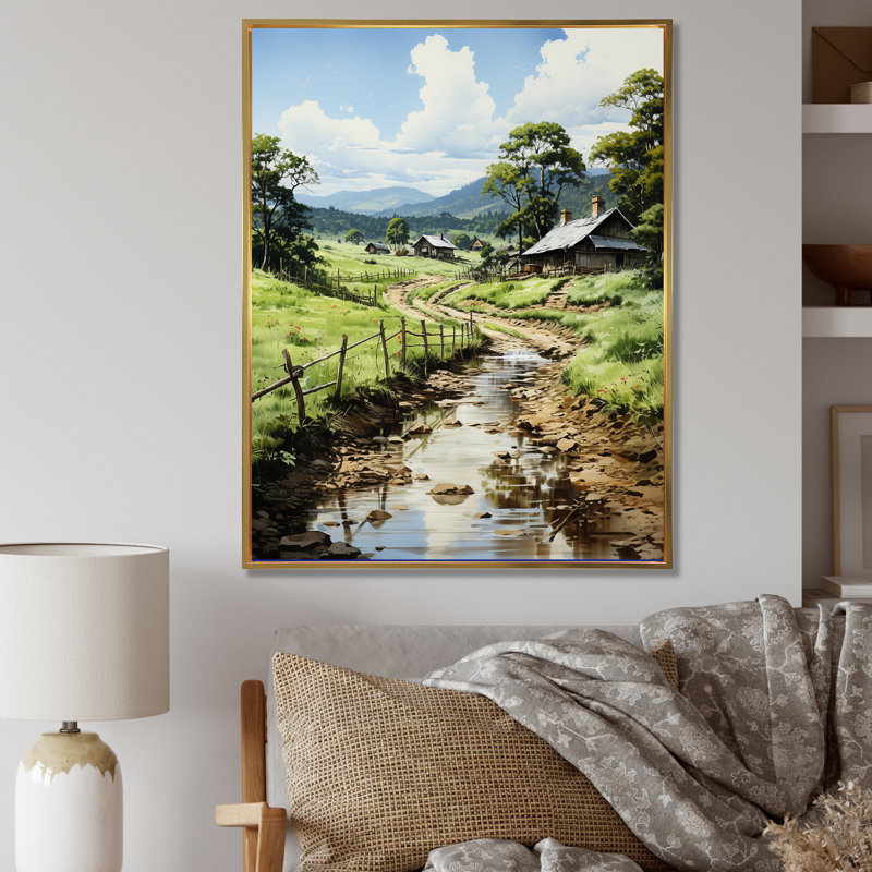 «Countryside Farm Bliss», H 32 po x l 24 po x P 1 po, Cadre flottant doré
