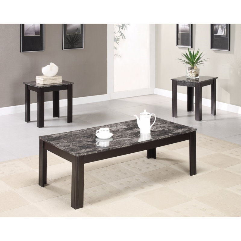 Ensemble de tables basses 3 pièces Cristobal, Noir, Marbre noir