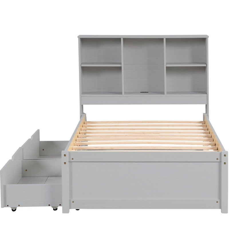 Cadre de lit simple gris avec 2 tiroirs pratiques et un espace de rangement fonctionnel, Gris