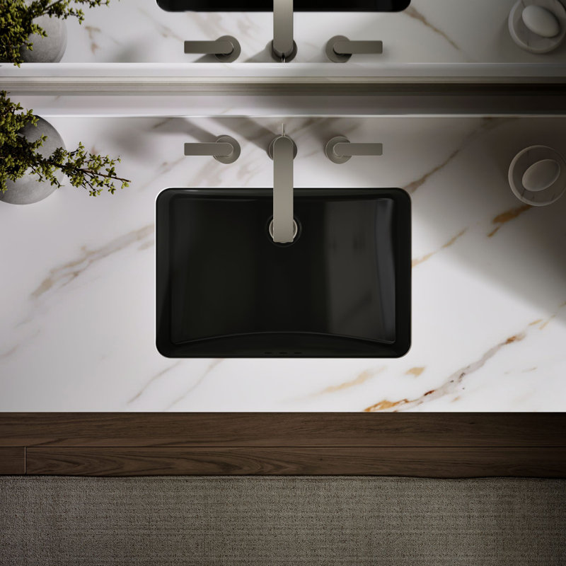 Ladena Vitreous China Rectangular Undermount Bathroom Sink, Black