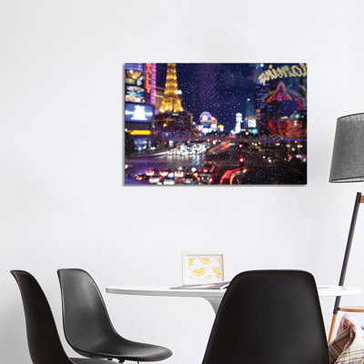 The Strip With Paris At Las Vegas Main Strip Lights At Night. by Michele Niles - Wrapped Canvas Gallery-Wrapped Canvas Giclée