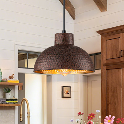 10.24in. 1-Light Industrial Rusty Hammered Dome Pendant