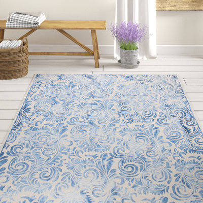 Oakton Hand Tufted Wool/Cotton/Latex Paisley Rug in Ivory/Blue