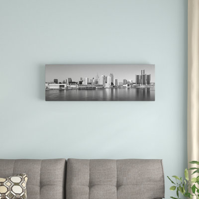 " Detroit Panoramic Skyline Cityscape (Black & White) " by Unknown Artist