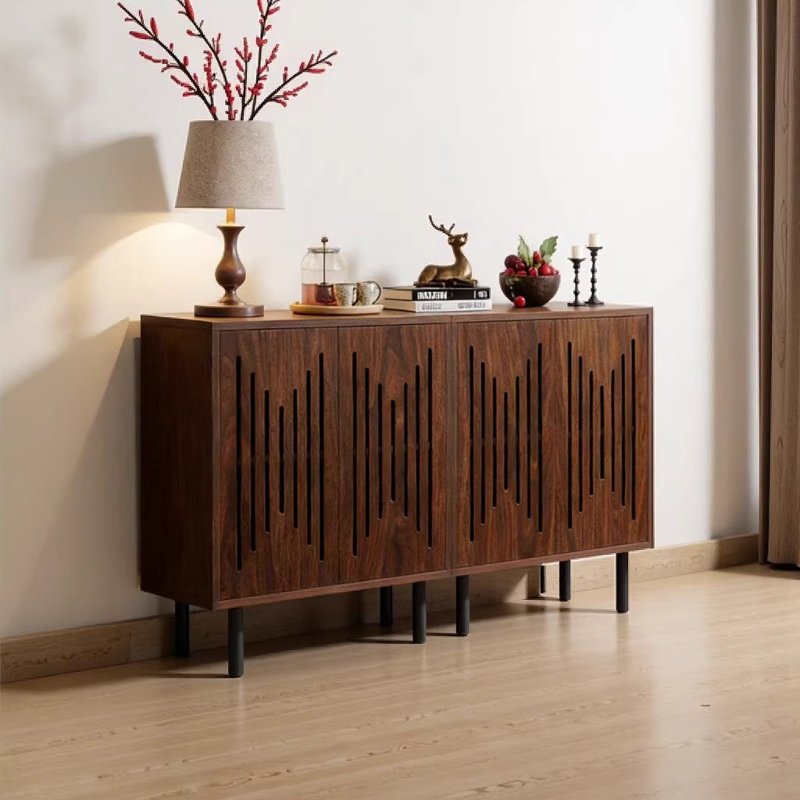 Rustic Walnut Storage Cabinet Set of 2, 59.1" Classic Sideboard with Adjustable Shelves and Metal Legs for Living Room Dining Room