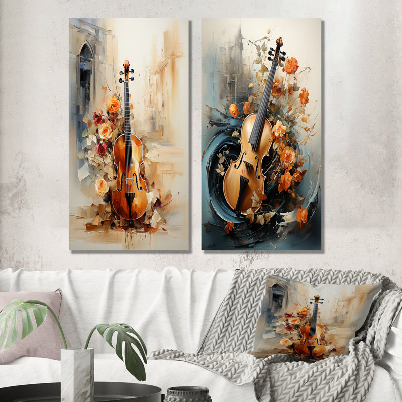 Ensemble de 2 décorations murales Vintage Music Violin Melody I - Music, H 28 po x l 24 po