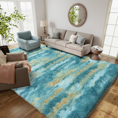 Tapis à poils longs ultra pelucheux à rayures zébrées pour salon, chambre, chevet, bureau, hôtel