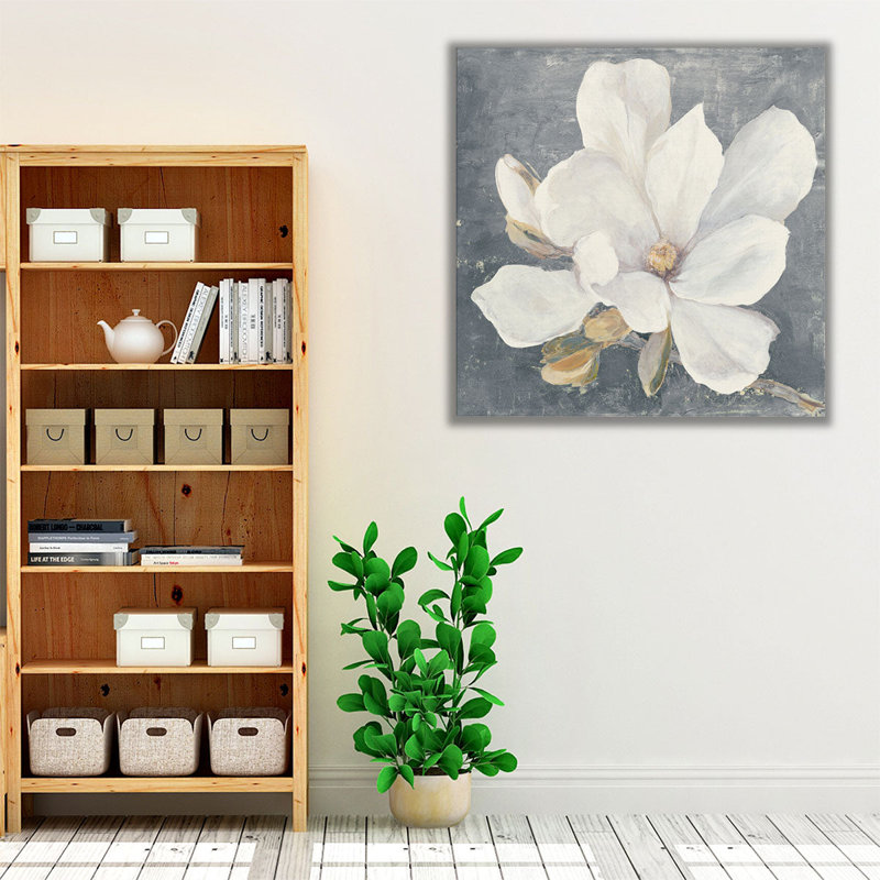 «Serene Magnolia Black and White», reproduction d'art sur toile, H 20 po x l 20 po