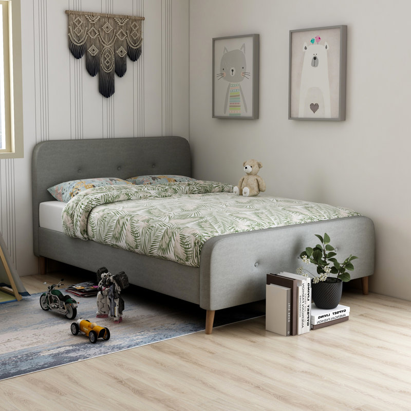 Upholstered Platform Bed, Gray, Queen