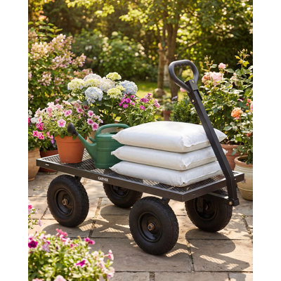 1200LBS Heavy Duty Garden Cart – Steel Utility Wagon with Removable Mesh Sides & 13" All-Terrain Tires – 180° Rotating Handle Yard Cart for Farm, Lawn, Landscaping, Gray
