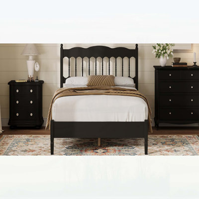 Countryside Style Full Size Wooden Bed Frame with Spindle Headboard, Heavy-Duty Platform, No Box Spring Needed, Easy to Assemble, Black