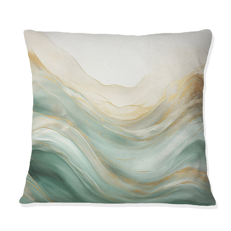 Coussin décoratif or et vert Soft Wave Fusion I - Abstract Shapes, 18" x 18"