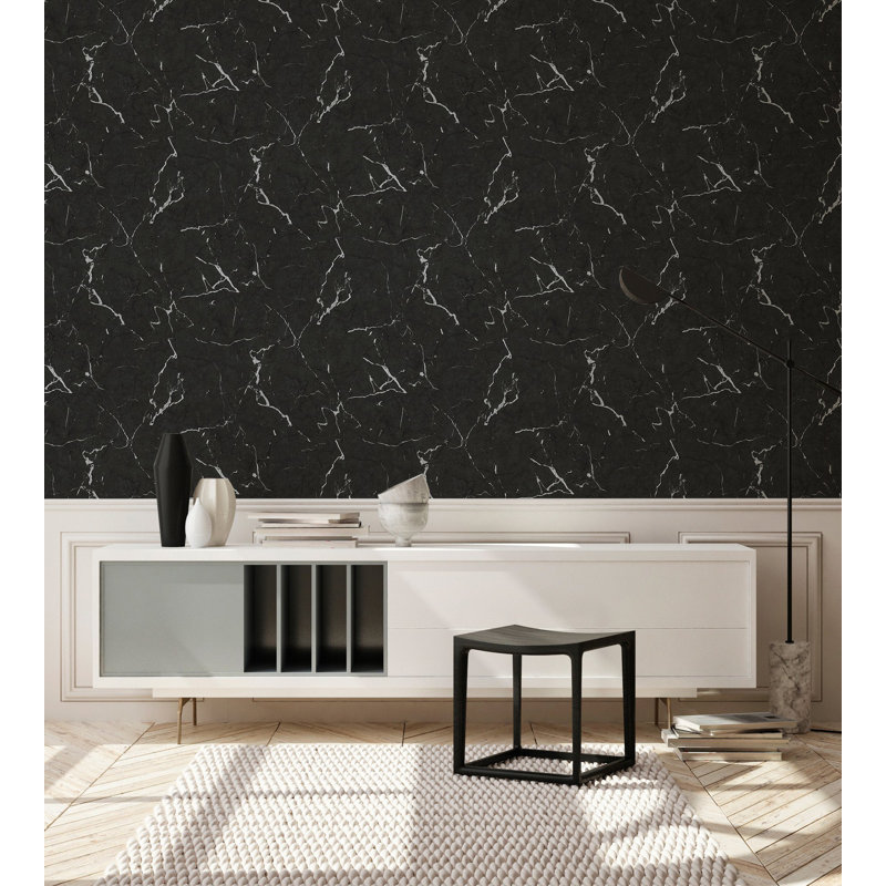 The Bricks and More Luxurious Marble Motif 10.05m x 53cm Matte Wallpaper Roll, Black/White