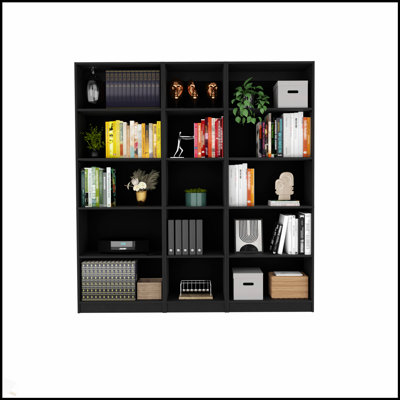 Ensemble de salon élégant 3 pièces noir avec bibliothèques minces et polyvalentes pour une organisation moderne