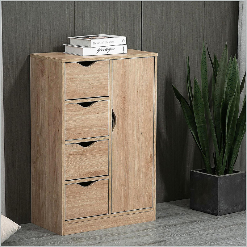 Bathroom Floor Storage Cabinet with 4 Drawers and Door