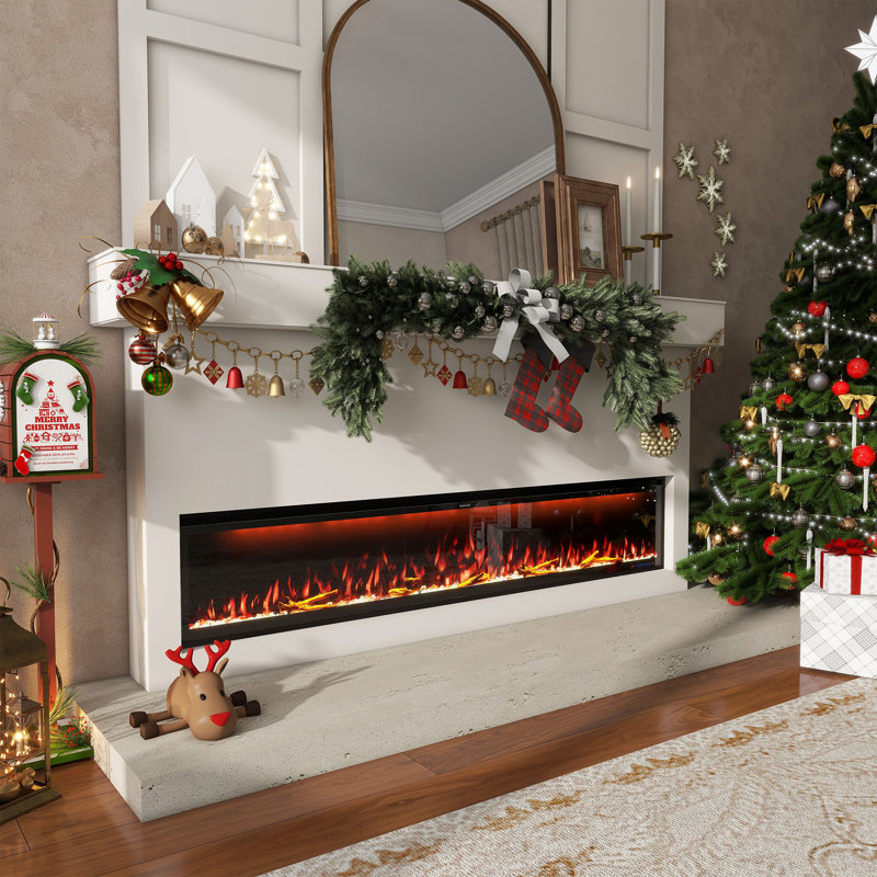 Wall-Mounted Thermostat Electric Fireplace with  Smart Control, 6.30" H x 87.99" W x 16.87" D