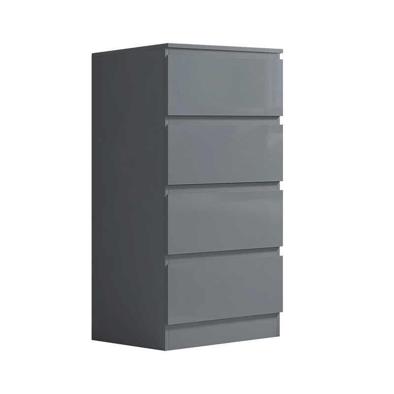 Warren 4 Drawer Tallboy Chest Of Drawers. 40cm Wide. High Gloss Front. Scratch Resistant. Modern No Handle Design., Grey