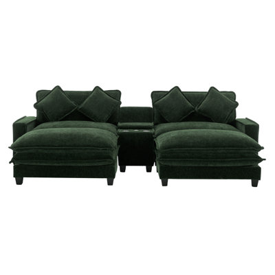 111" Sectional Sofa Chenille Upholstered Sofa With Two Removable Ottoman