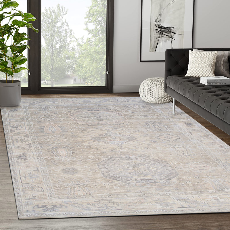 Kazak Cream Wool Area Rug
