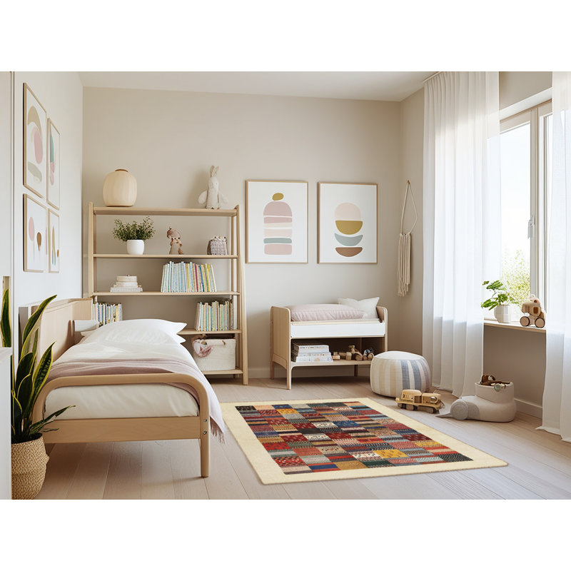 Tapis brun/rouge/gris zone contemporaine, Rectangle 3 pi x 5 pi
