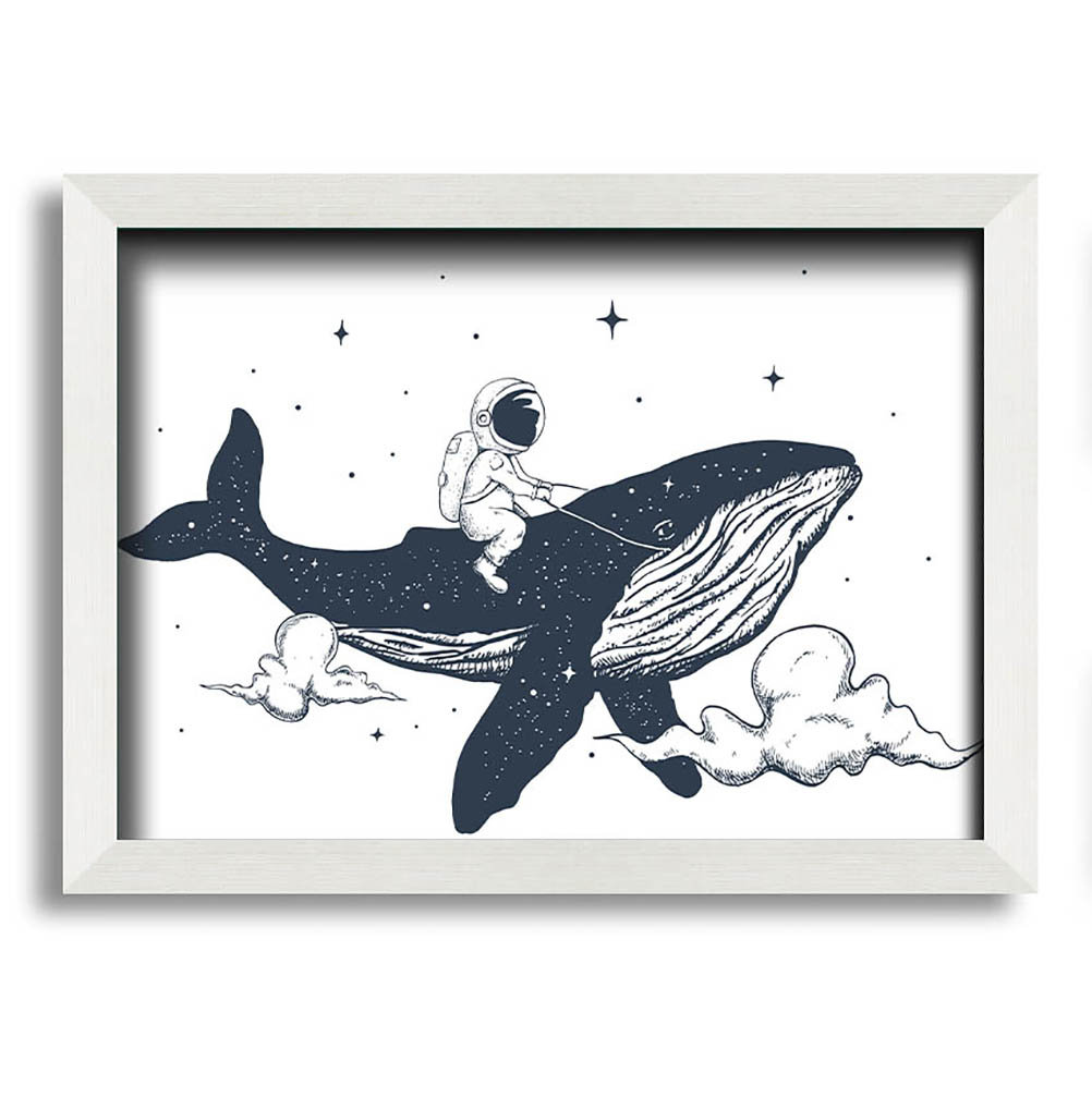 Astronaught On A Whale Gerahmter Druck Wandkunst