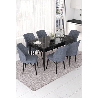 Extendable Dining Table & Chairs Set (7 Pieces)