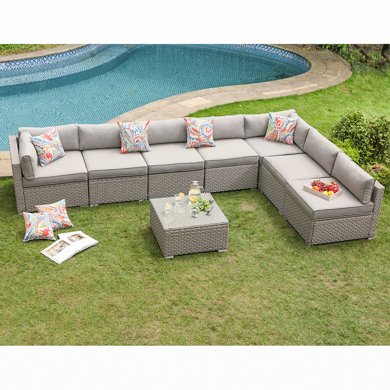 Danil 6 - Person Modular Patio Conversation Set with Cushions, Warm Gray, Light Gray