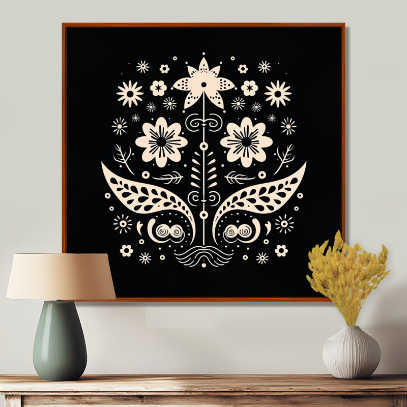 «Minimal Flower Composition» - Botanicals, art mural, Toile avec cadre flottant brun, H 16 po x l 16 po x P 1 po
