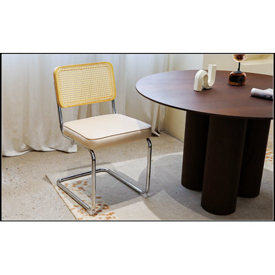 Ensemble de 2 chaises de salle à manger, chaises d'appoint latérales en rotin de velours avec pieds chromés, chaises de cuisine de salle à manger rembourrées modernes de style Mid-Century Breuer (2 pièces)
