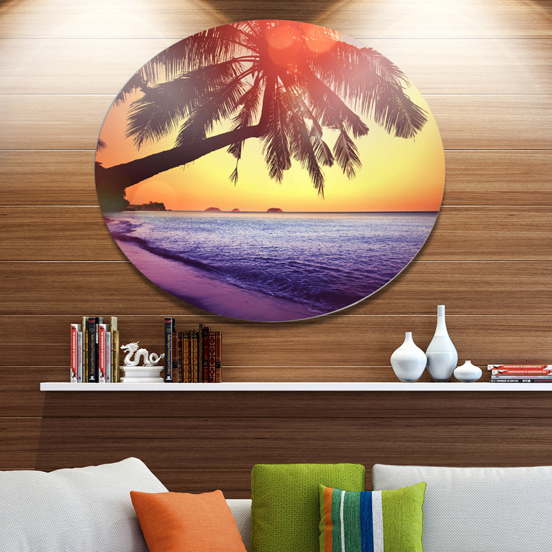 Bord de mer «Beach with Silhouettes of Palms» - reproduction de photo, H 20 po x l 12 po x p 1 po, Toile tendue