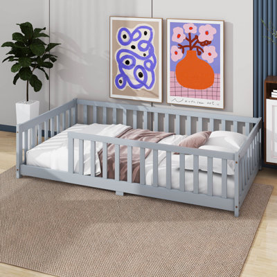 Twin Floor Bed With Safety Guardrails