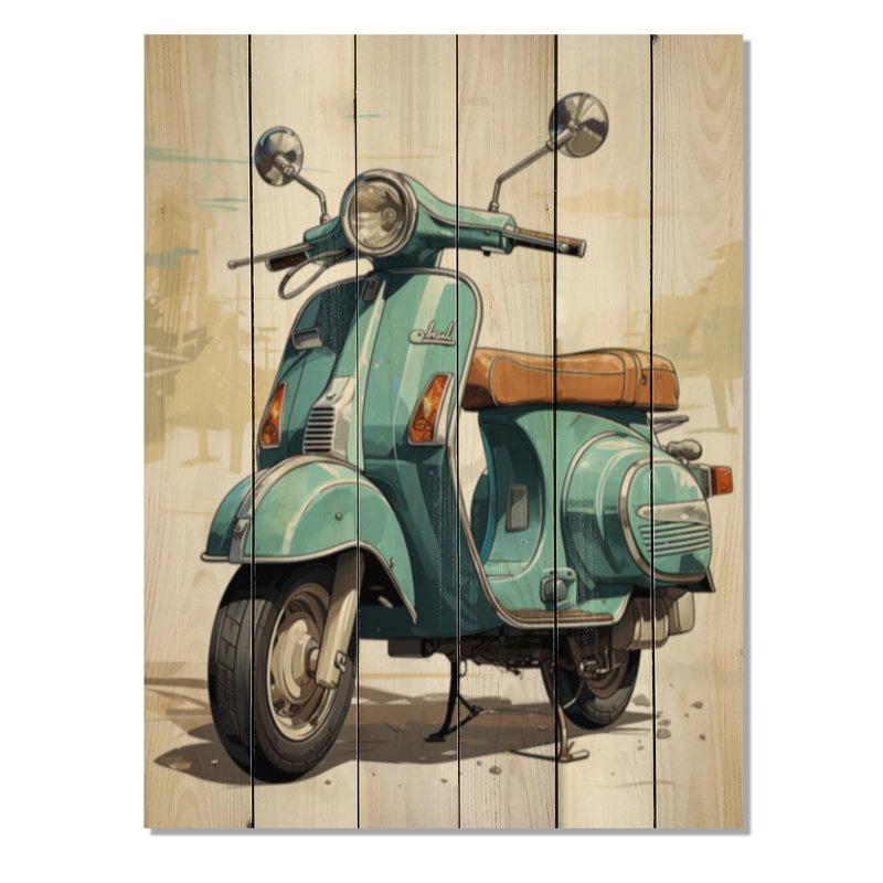 Scooter Retro Rider II - impression de scooter sur bois de pin naturel, H 20 po x l 10 po x P 0,78 po