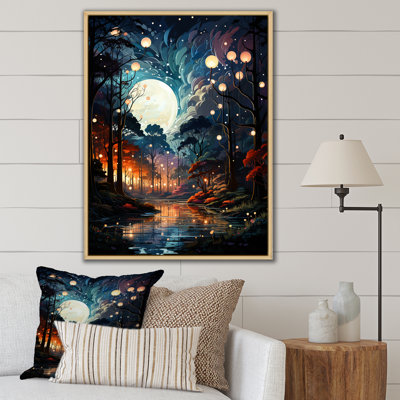 Moonlight River Into The Forest II - Forest And River Wall Art