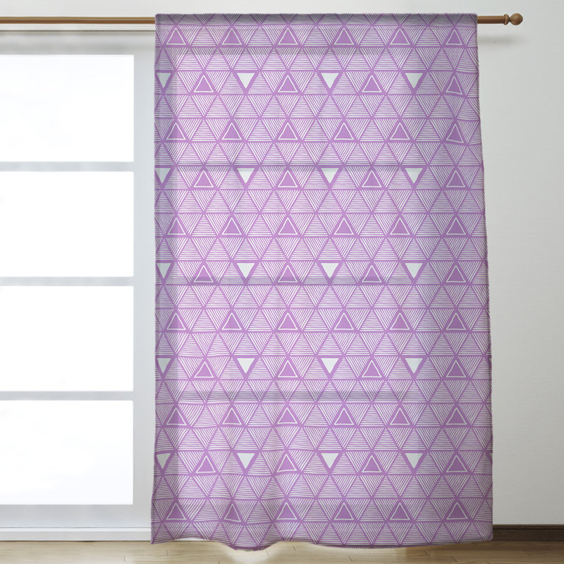 Panneau de rideau simple diaphane avec passe-tringle à motif de triangles dessinés à la main, Violet / Blanc