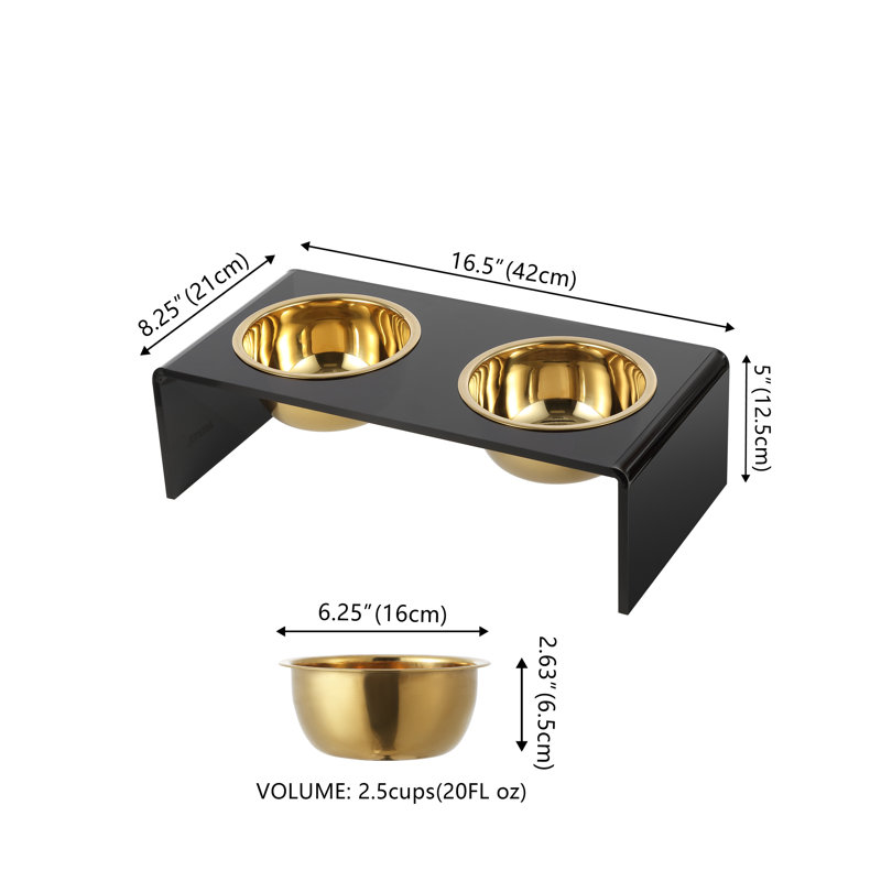Mangeoire pour animaux Keaton, Noir et or, Petit (2,54 tasses / 20 oz liquides)