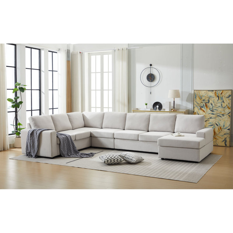 Ensemble de canapés modulaires en forme de L Boneless Large, 6, Beige