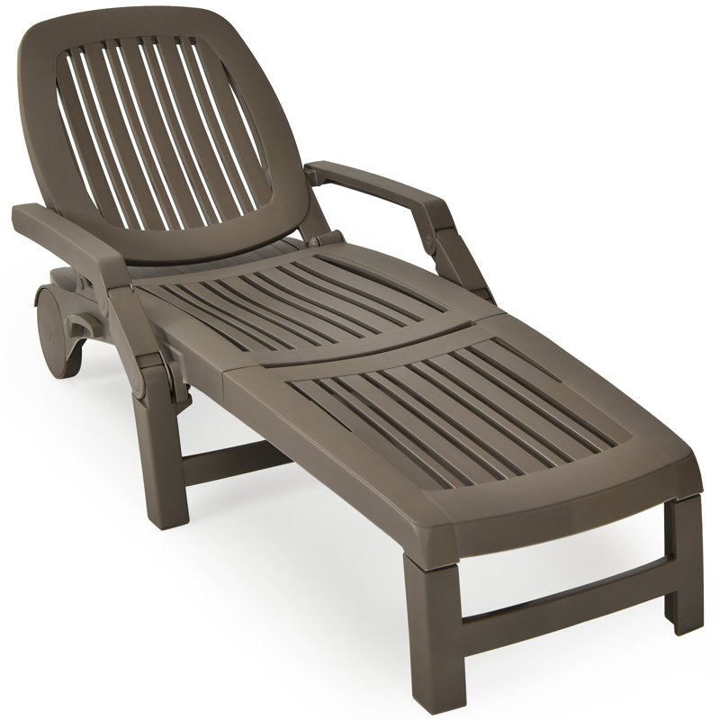 Mistry Outdoor Patio Adjustable Sun Lounger with Wheels, Coffee