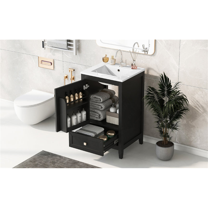 Meuble-lavabo 20 po avec lavabo, Noir