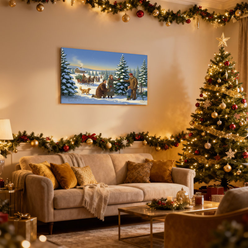 Ensemble de 3 reproductions d'art sur toile, paysage de Noël enneigé, H 24 po x l 36 po