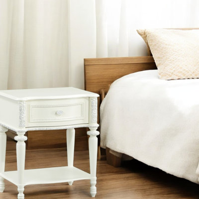 Style transitionnel, finition, table de chevet, 1 tiroir, miroir inclinable, bord biseauté, miroir ovale sur la base, table de chevet avec limite de poids de 40 lb avec un bord biseauté - limite de 23 po de largeur, 16 po de profondeur et 26 de hauteur