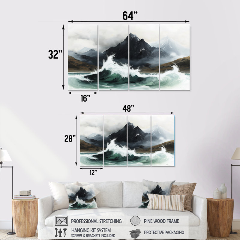 «Stormy Seas Mountain Landscape III - Landscape Mountains», ensemble d'art sur toile, H 28 po x l 48 po
