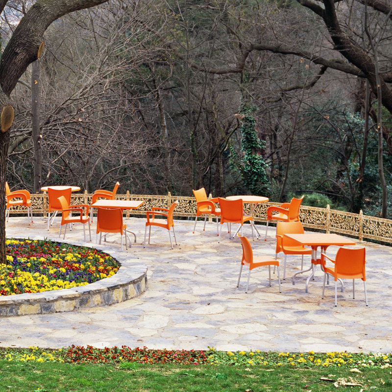 Square Outdoor Bistro Table With Umbrella Hole , 31'' in. W 31'' in. D, Orange