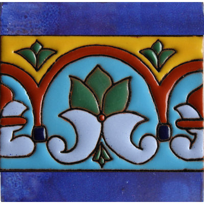 4.2" x 4.2" 9pcs TalaMex Aqua Border Raised Talavera Mexican Tile