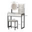 Meuble-lavabo compact avec miroir DEL, 3 modes d'éclairage, prise de courant, tiroir, tablettes et tabouret rembourré pour les petits espaces-648919185