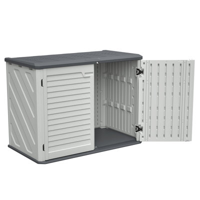 28 Cubic Feet White Horizontal Storage Shed Lockable Outdoor Cabinet Thick Plastic For Backyard Patio Garden With - Fading Resin Protected