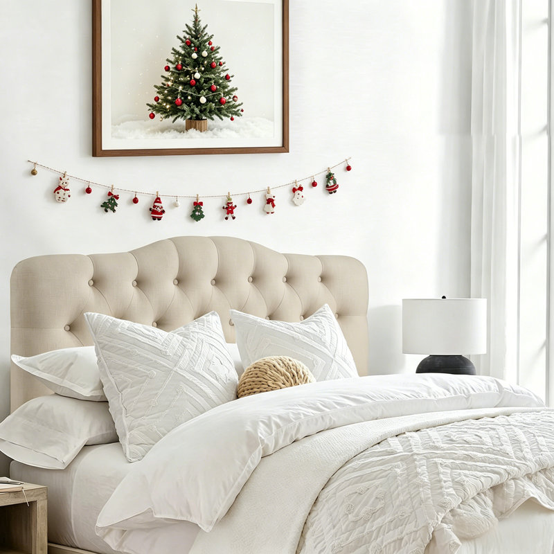 Linen Tufted Upholstered Headboard, Sturdy and Durable Solid Wood Headboard, Fabric Headboard Adjustable Height from 34“ to 43”, Modern Button Tufting Design Head Board