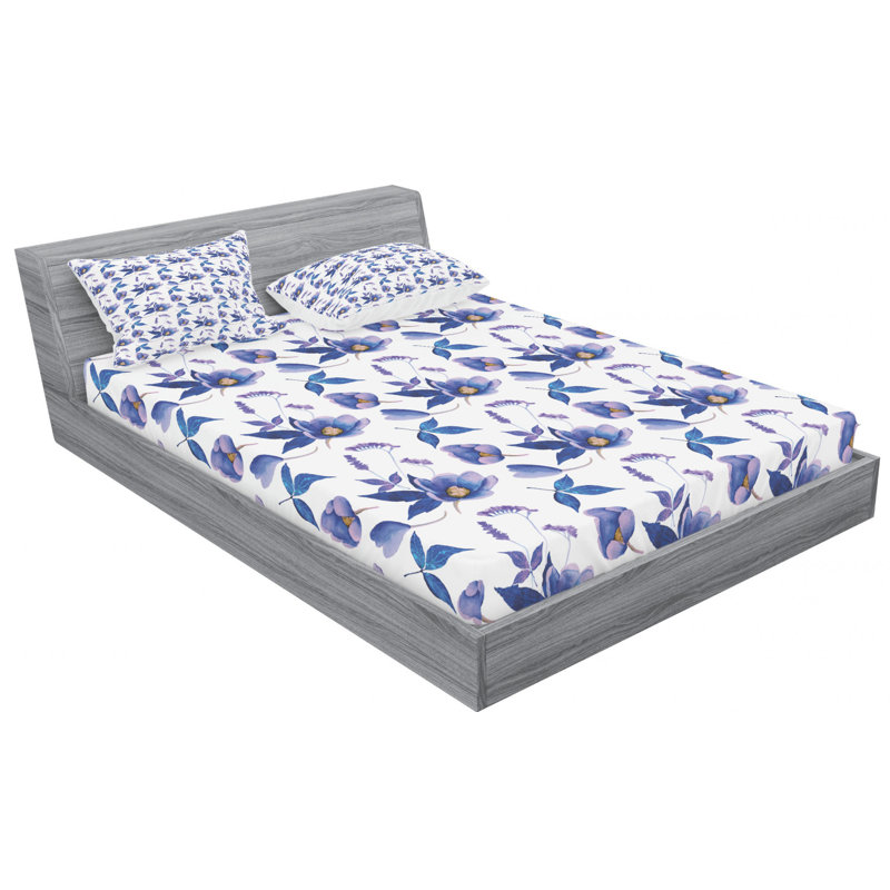 Microfiber Floral Sheet Set, Queen Sheet Set + Fitted Sheet + 2 Pillowcases