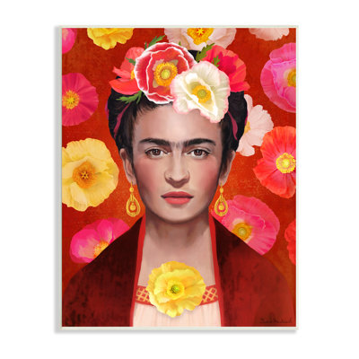 " Bold Frida Kahlo Portrait Floral Poppies Pattern " Acrylic Painting
