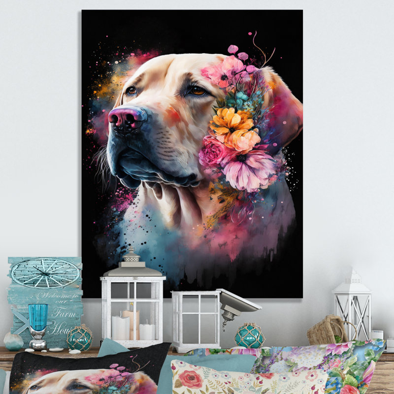 Décoration murale mignonne retriever floral II, H 20 po x l 12 po x P 1 po