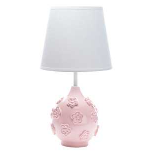 Signature Botanical Baby Pink Floral Nursery Lamp with Shade & Bulb